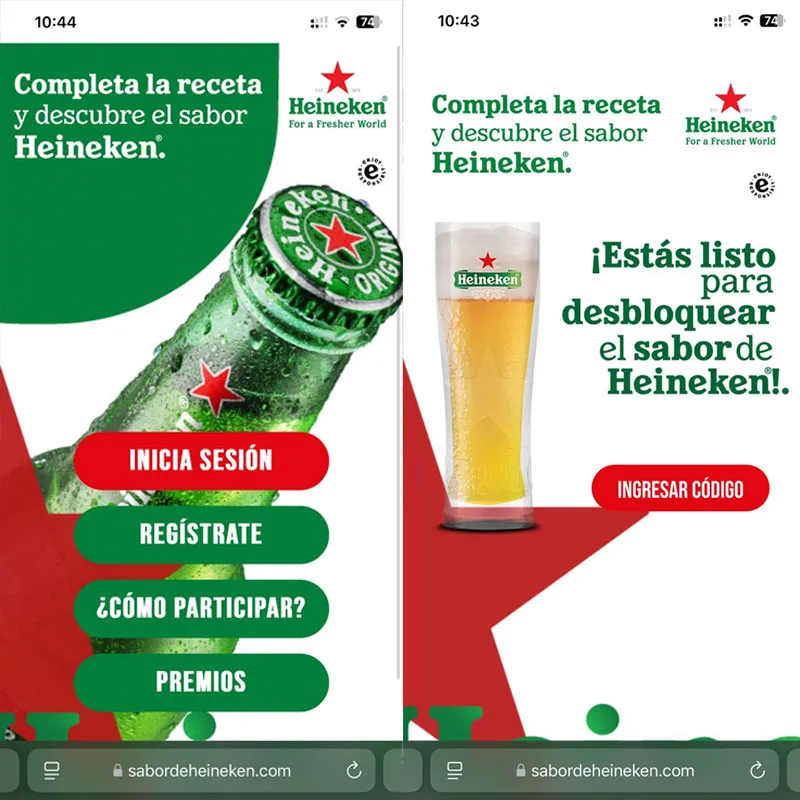 Web-app para celular Receta Heineken